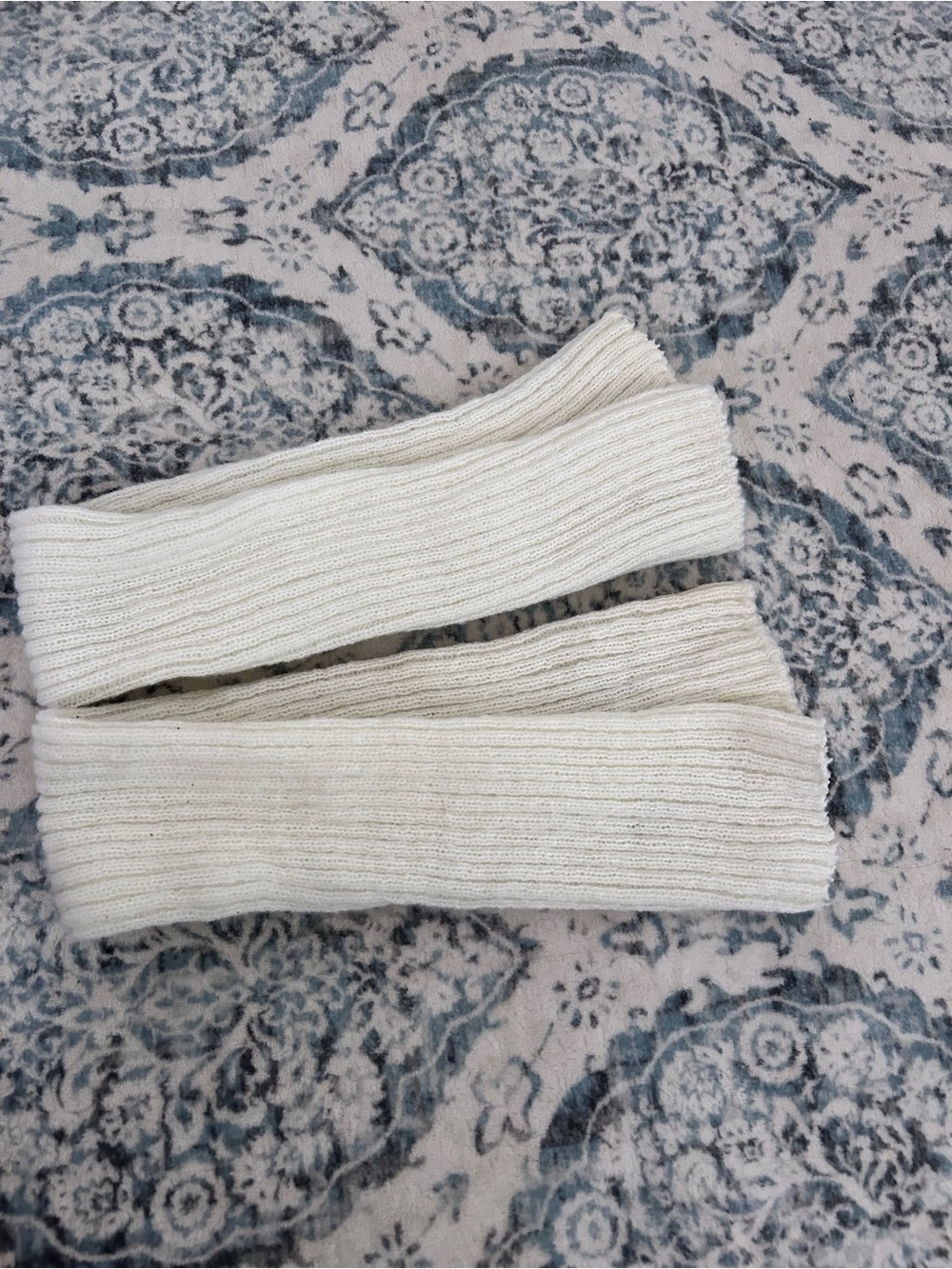 Cream Ribbed Knit Arm Warmers - Unbranded